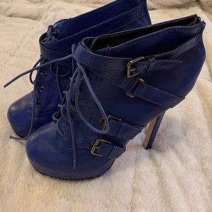 Bright blue ankle boots